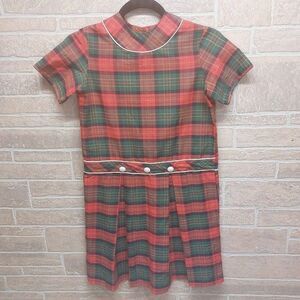 1960s Red & Green Tartan Plaid Dan Rivers Drop Waist Pleated Dress Size 12 EUC